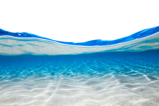 Underwater blue ocean water and sandy seabed isolated on a transparent background - Powered by Adobe