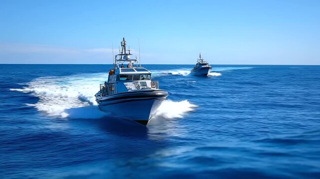 Multi agency maritime task force conducting coordinated drug interdiction operation. Patrol cutters work alongside enforcement agents using advanced detection equipment. Profession