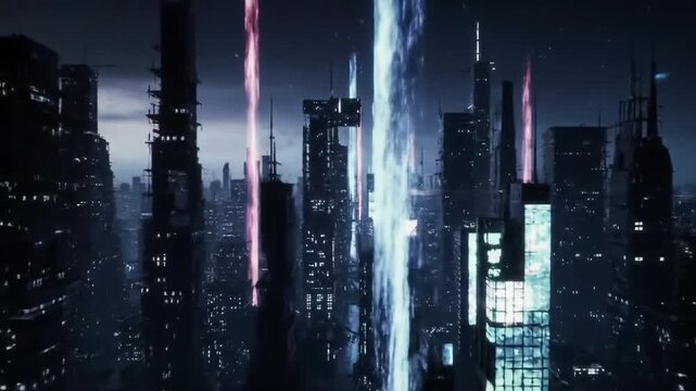 Nighttime Urban Adventure, Digital Art, High-Tech Environment, Aerial View, Cyberpunk Concept
