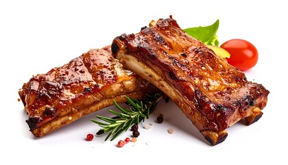 Grilled ribs on a white background