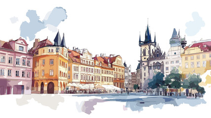 Obraz premium Old Town Square in Prague. Old Town Square in Prague watercolor vector illustration