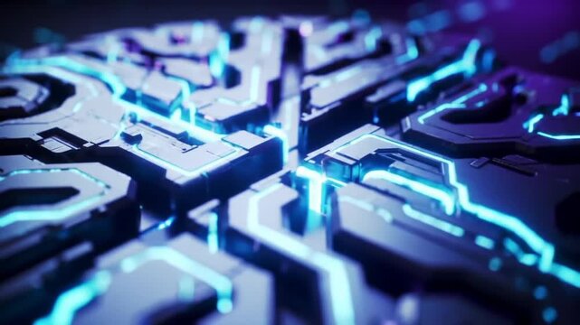 Circuit Board Design with Neon Accents in Digital Art