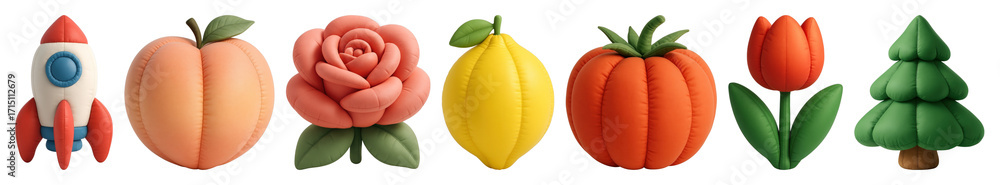 Poster png colorful clay objects display, element set on transparent background