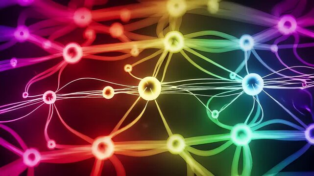Vibrant Neon Neural Network Lines in a Colorful Abstract Digital Art Visual