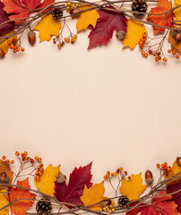 Rustic Autumnal Frame with Maple Leaves and Acorns