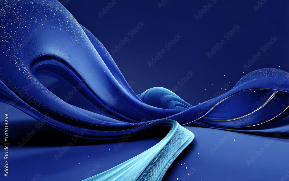 Poster blue abstract waves with smooth curves and sparkling details