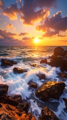 Obraz premium Dramatic sunrise over stormy sea