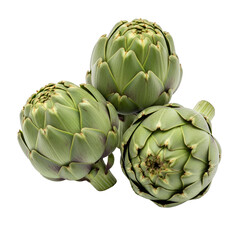 Obraz premium Three Green Artichokes on Black Background vegetable