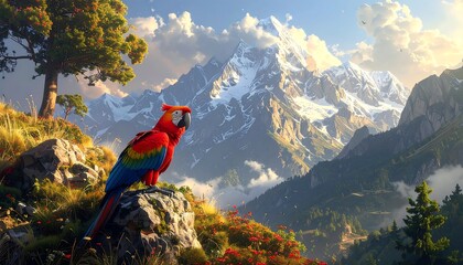 Majestic Parrot Perched on Alpine Peak