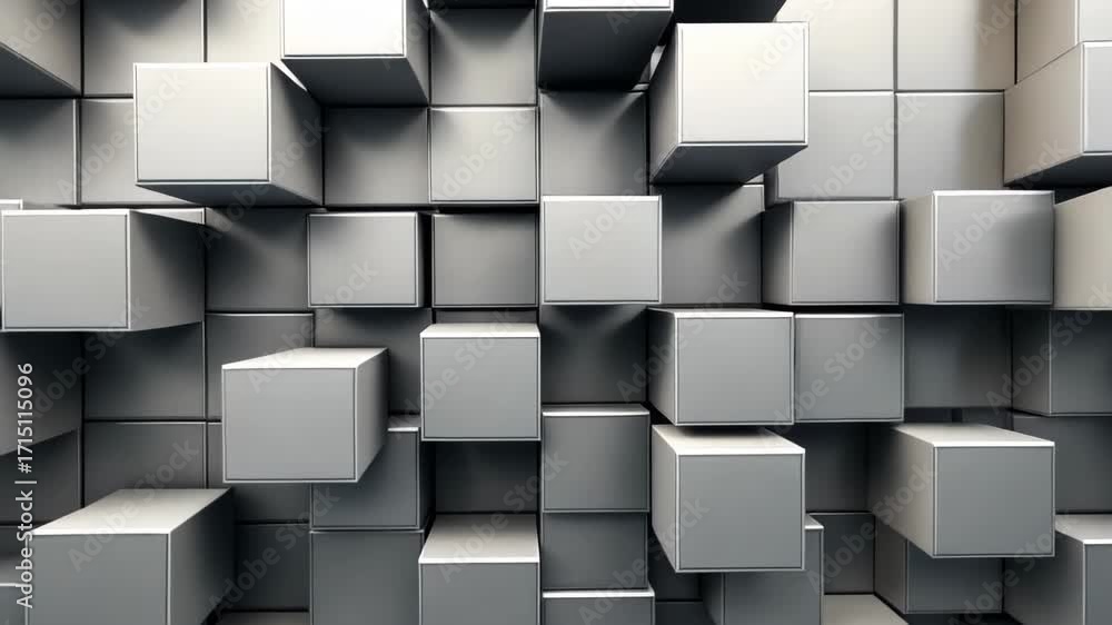 Poster geometric symphony: a captivating display of monochromatic cubes arranged to create a modern, abstra
