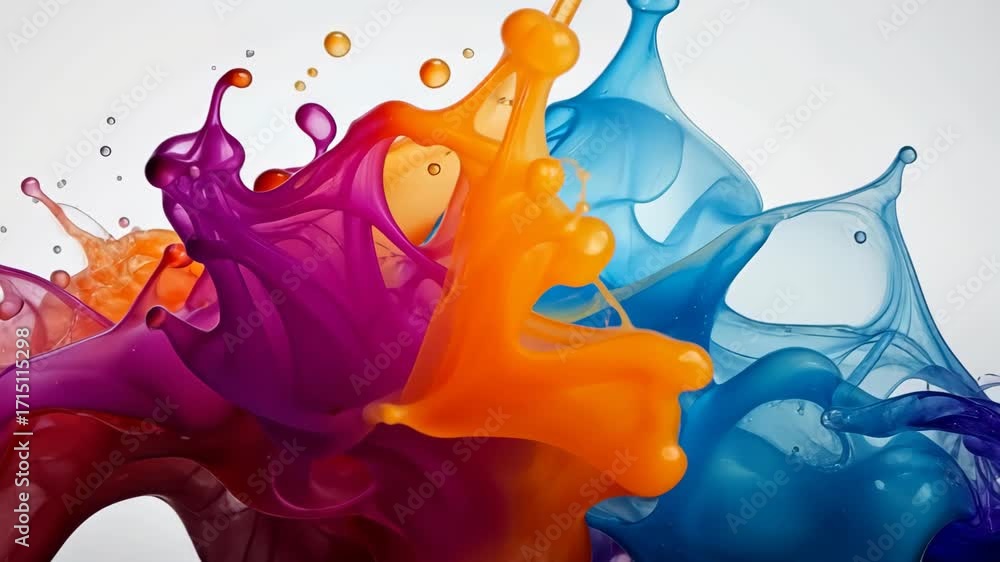 Poster colorful paint splash art: an abstract composition of vibrant, dynamic paint splashes in a stunning 
