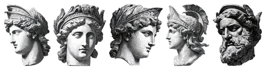 Obraz premium PNG Ancient Greek sculpture heads, element set on transparent background