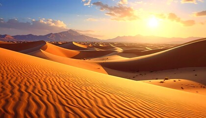 Golden Dunes of the Desert at Sunrise