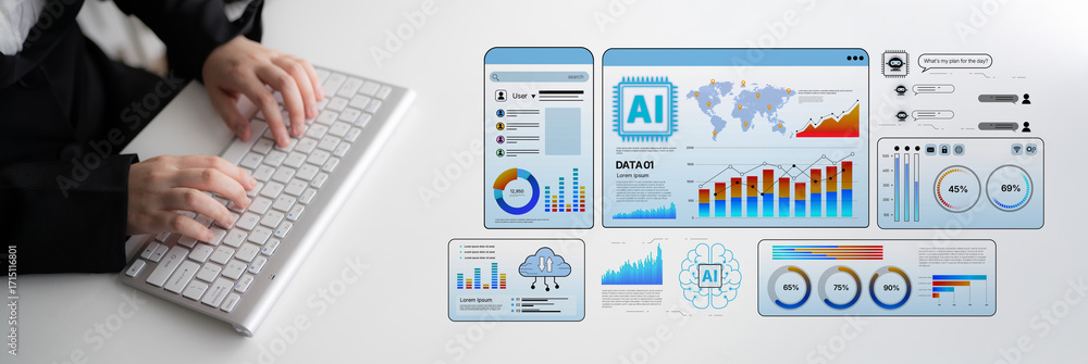 Poster ai assistant brain processor with llm technology, big data, machine learning, generative ai for busi