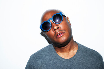 Confused gentleman on white background