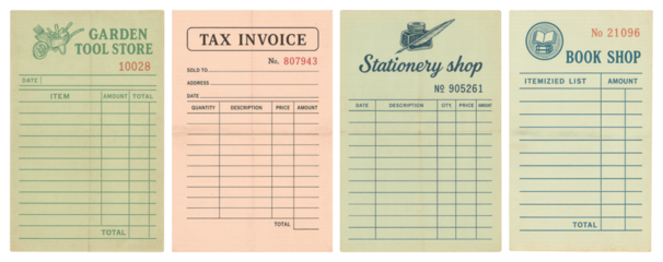 PNG Vintage invoice templates collection, element set on transparent background