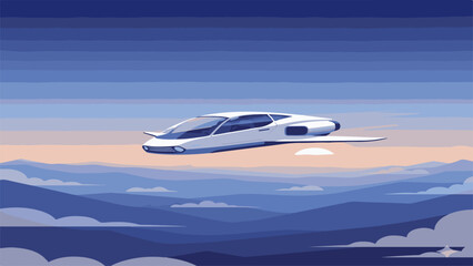 Fototapeta premium Vector illustration of a futuristic flying car, modern transportation concept in a clean and minimal style, representing innovation and the future of urban mobility