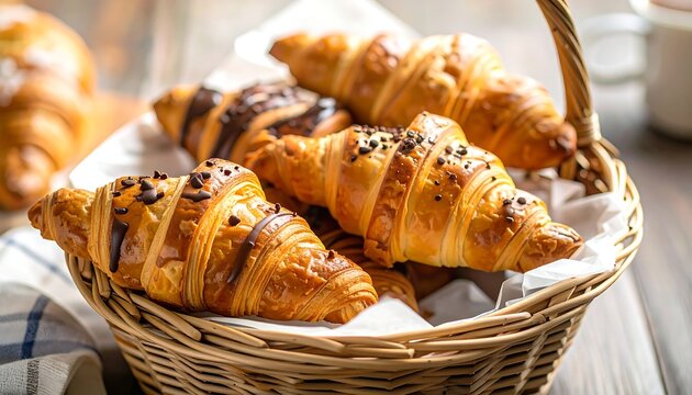 Fresh croissants in a basket