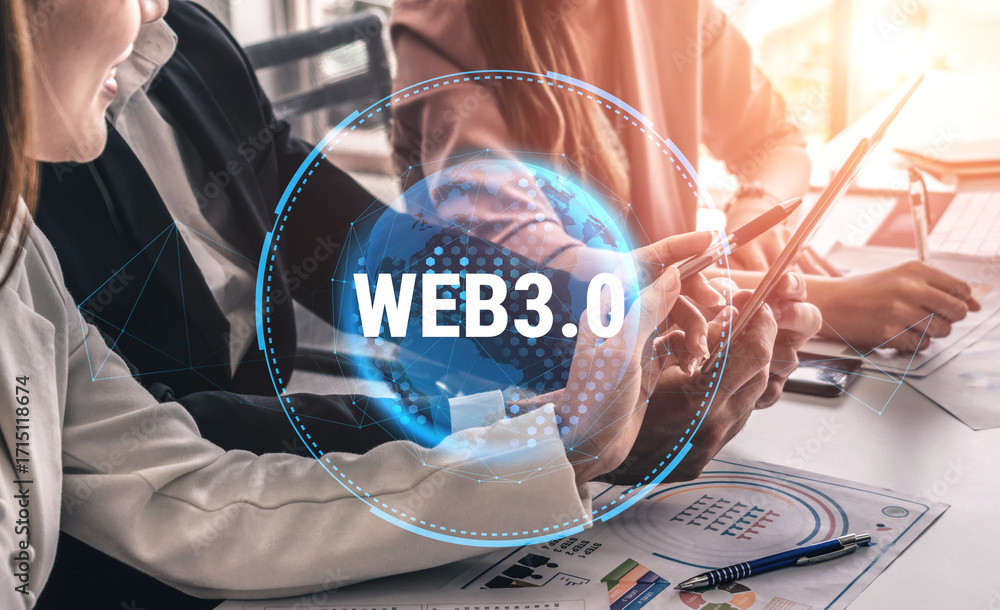 Aufkleber the global impact of the web 3.0 next generation internet. a futuristic concept of a worldwide decen