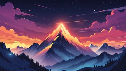 Majestic mountain peak illuminated by a vibrant sunset glow