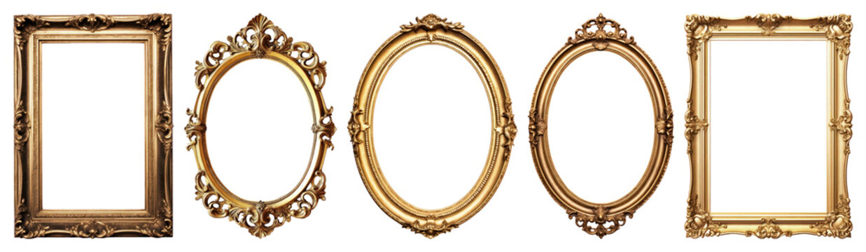 PNG Elegant vintage gold frames collection, element set on transparent background