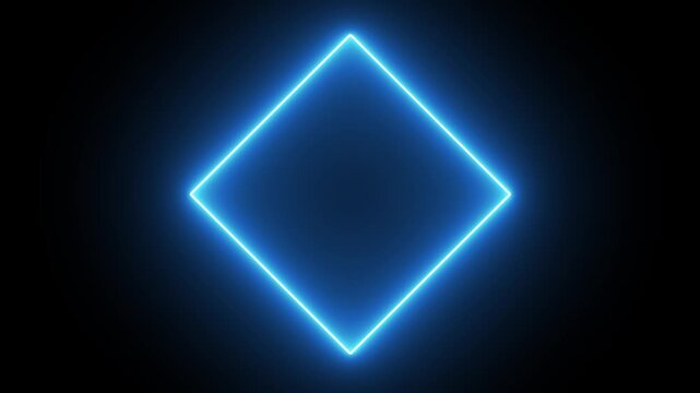 Blue laser effect neon glowing flickering square frame background. repetitive motion animation and flashing. Bright neon light effect isolated on black tilted at 45&deg; angle. 4K graphic animation