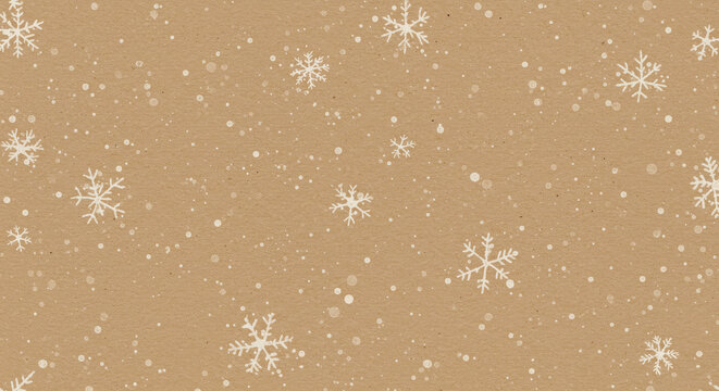 Winter seamless pattern with white snowflakes on beige background