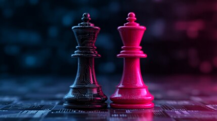 Strategic Battle: Human vs AI Chess Match with Dramatic Light and Tech Elements