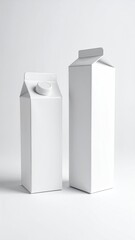 Two blank white gable-top cartons, one taller than the other, sit on a white background