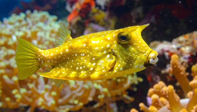Golden pufferfish in coral reef environment - Powered by Adobe