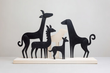 minimalist nativity scene crafted from silhouettes featuring various animals against clean ultrabright white