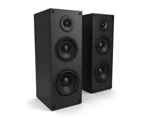 Obraz premium Pair of black speakers on a white background