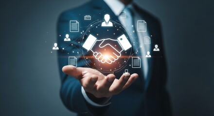 Seal the deal with a handshake illustration in hand, representing partnership and business connections