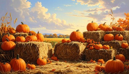 Kürbisse auf Strohballen