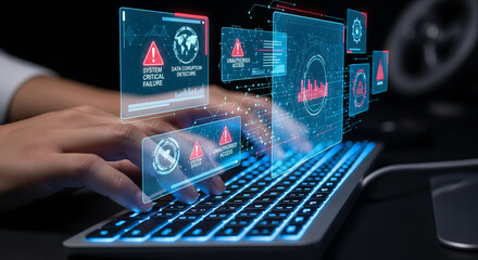 Cybersecurity expert analyzing digital threats on futuristic holographic interface