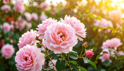 Pink roses in sunlight