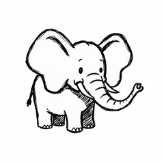 Fototapeta premium A charming hand-drawn sketch of a baby elephant with large ears and a playful trunk.