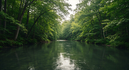 Green River Serenity A Forest's Calm Reflection in the Water