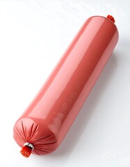 Pink sausage in plastic casing