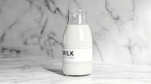 Fresh Milk in a Glass Bottle A Simple and Refreshing Dairy Product on a Marble Surface