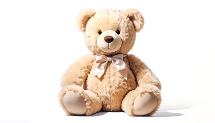 Obraz premium Gentle Teddy Bear, Soft and Plush, Isolated against White