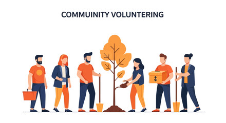 Community Volunteering Planting a Tree and Helping Others to Make a Difference