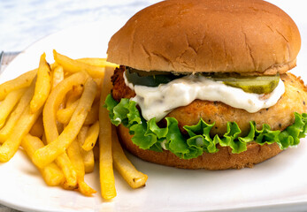 salmon burger  with french fries