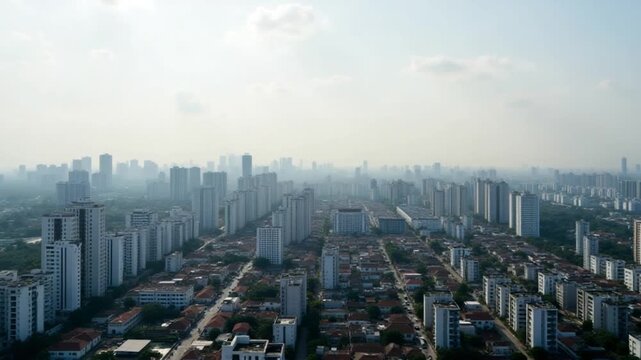 Aerial view of urban buildings and Ho Chi Minh City skyline, Vietnam.