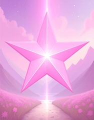 Pink star, pastel landscape