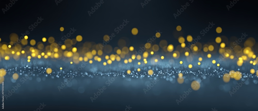 Poster abstract background with glowing bokeh lights and soft shimmering particles in dark space