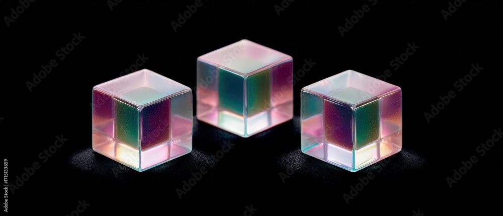 Aufkleber colorful transparent cubes with reflections and highlights on a dark background for abstract design 