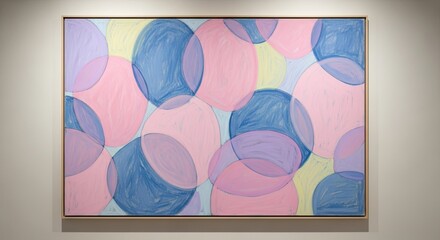 Abstract Pastel Circles Painting on a Gallery Wall.