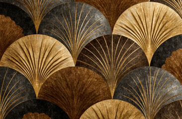 Pattern of leaves with gold and brown colors. The leaves are arranged in a way that creates a sense of depth