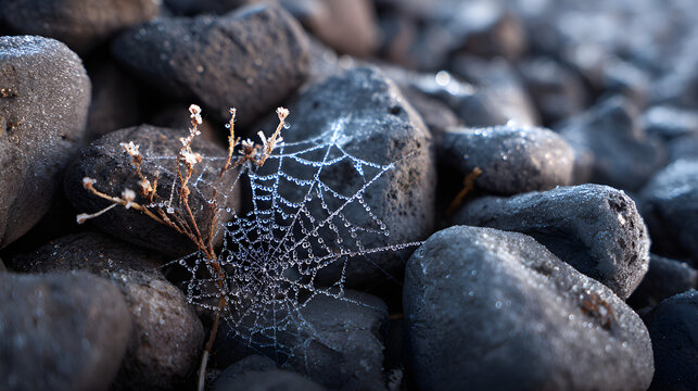 Frosty Cobweb on Pebbles